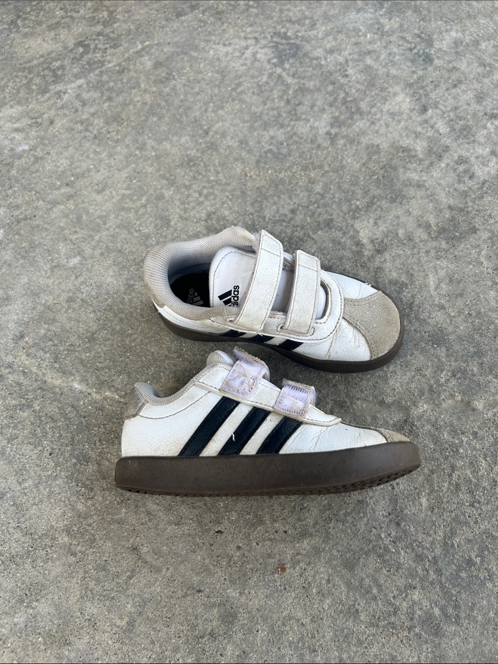 adidas Kids sambas White with Black Stripes and Brown Sole